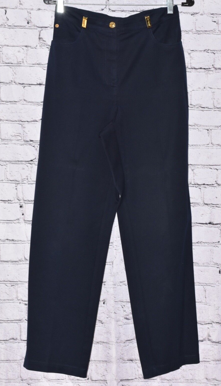 St. John Sport High Rise Straight Leg Navy Blue Stretch Designer Pants Size 6